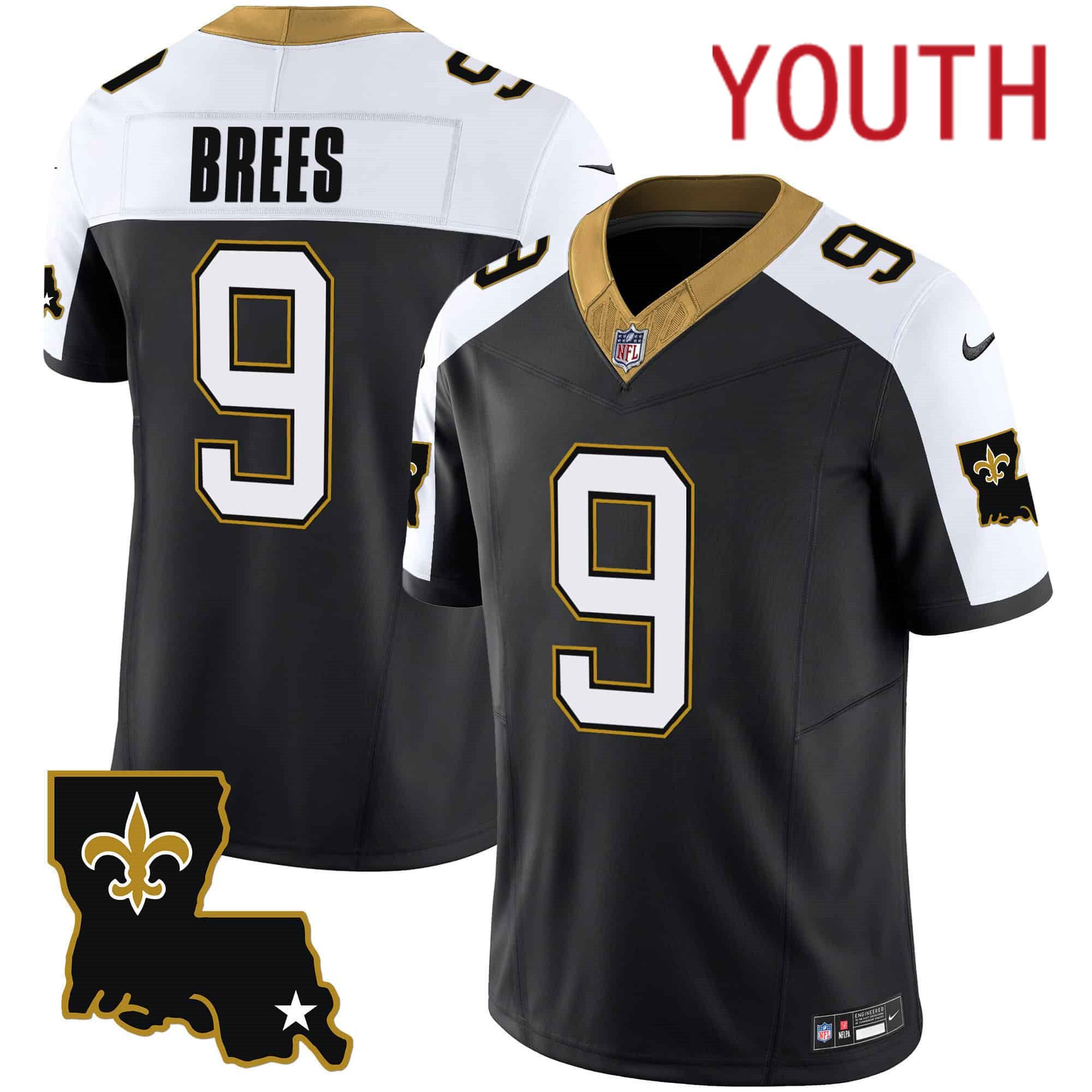 Youth New Orleans Saints #9 Brees Black 2024 Nike 1987 Legacy Vapor Limited NFL Jersey